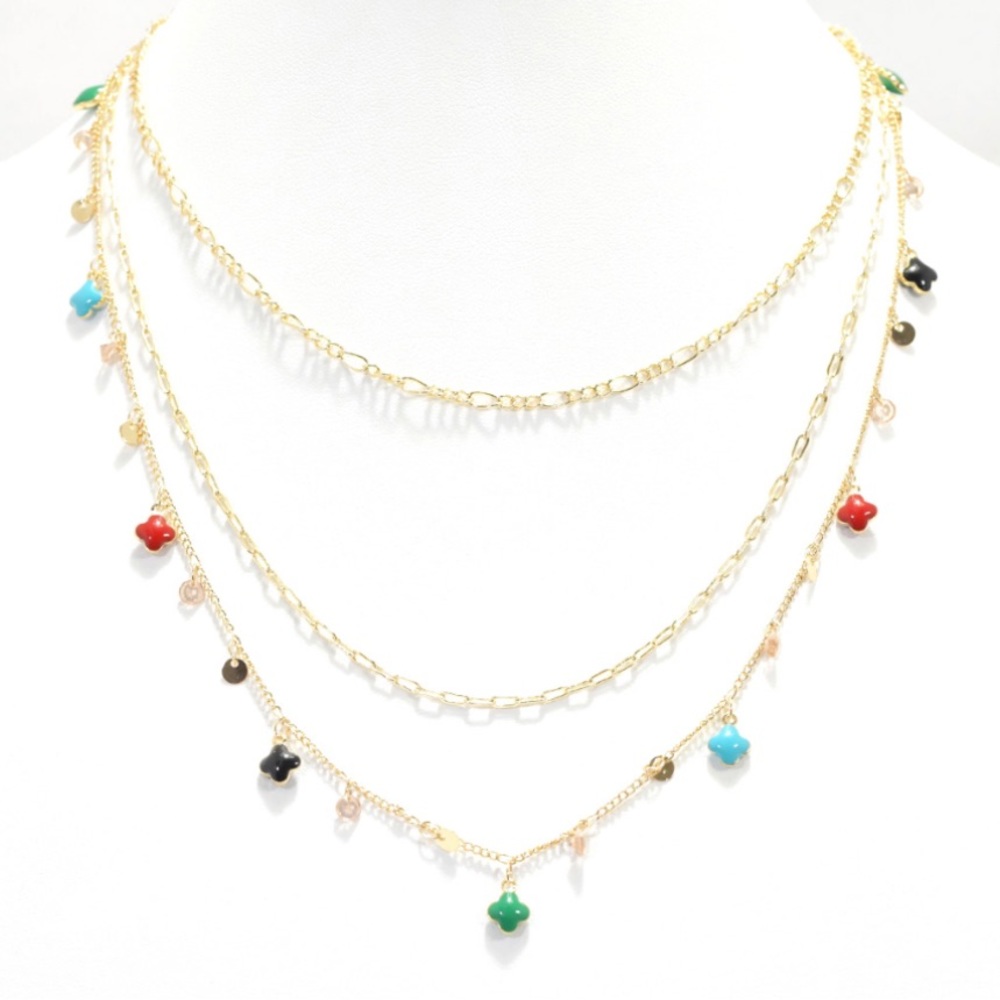 Gold / Colorful clover necklace